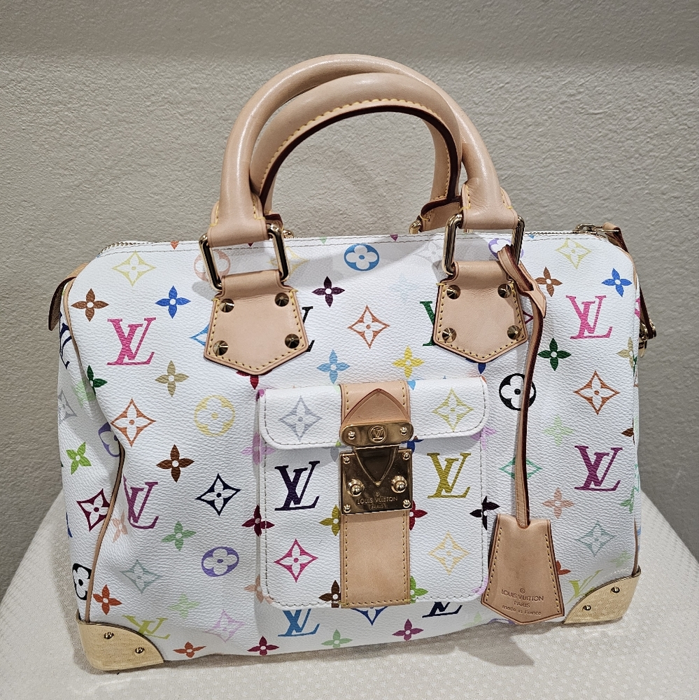 AUTH LOUIS VUITTON WHITE MULTICOLOR SPEEDY